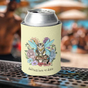 Whimsical Pastel Tabby Fairy Cat Floral Fantasy Can Cooler