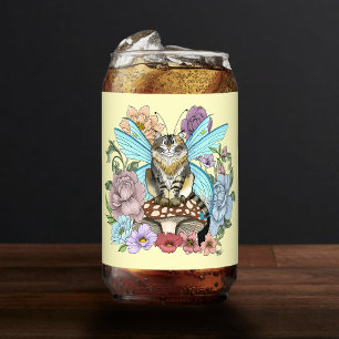 Whimsical Pastel Tabby Fairy Cat Floral Fantasy Can Glass