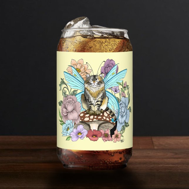 Whimsical Pastel Tabby Fairy Cat Floral Fantasy  Can Glass (Creator Uploaded)