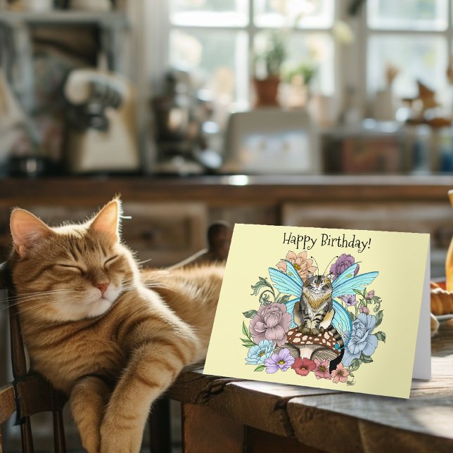 Whimsical Pastel Tabby Fairy Cat Floral Fantasy  Card (Creator Uploaded)