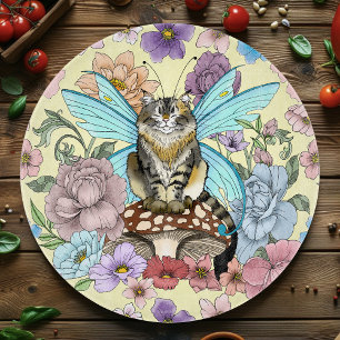 Whimsical Pastel Tabby Fairy Cat Floral Fantasy  Cutting Board