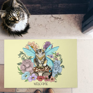Whimsical Pastel Tabby Fairy Cat Floral Fantasy Doormat