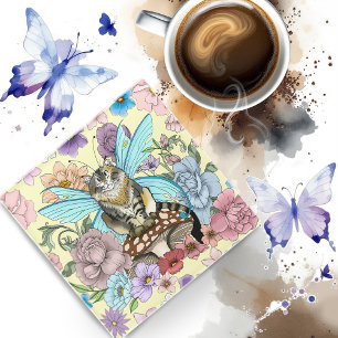 Whimsical Pastel Tabby Fairy Cat Floral Fantasy  Glass Coaster