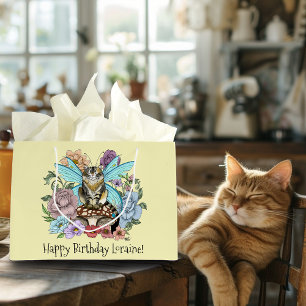 Whimsical Pastel Tabby Fairy Cat Floral Fantasy Large Gift Bag