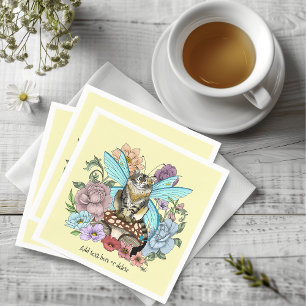 Whimsical Pastel Tabby Fairy Cat Floral Fantasy Napkins