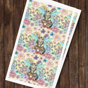 Whimsical Pastel Tabby Fairy Cat Floral Fantasy Paper Guest Towels