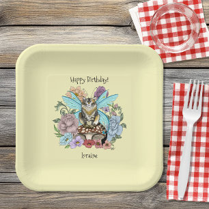 Whimsical Pastel Tabby Fairy Cat Floral Fantasy  Paper Plates