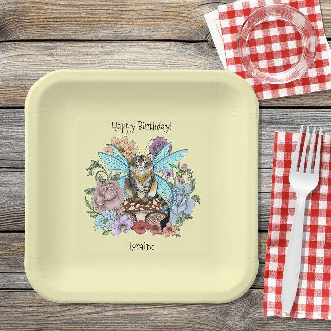 Whimsical Pastel Tabby Fairy Cat Floral Fantasy  Paper Plates (Creator Uploaded)