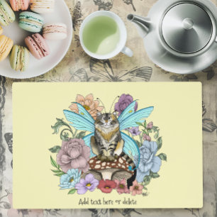 Whimsical Pastel Tabby Fairy Cat Floral Fantasy Placemat