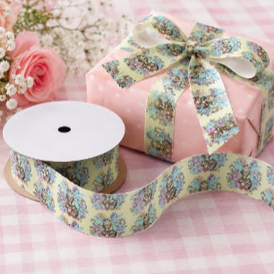 Whimsical Pastel Tabby Fairy Cat Floral Fantasy Satin Ribbon