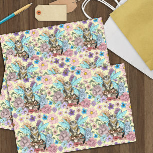 Whimsical Pastel Tabby Fairy Cat Floral Fantasy Tissue Paper