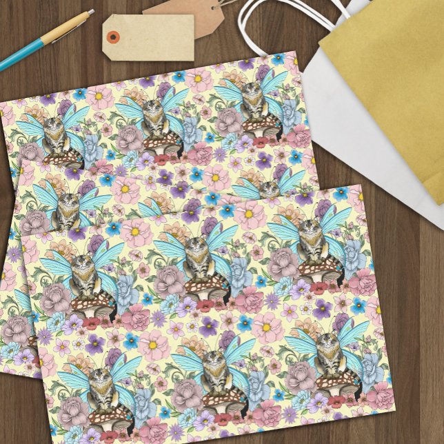 Whimsical Pastel Tabby Fairy Cat Floral Fantasy  Tissue Paper (Creator Uploaded)