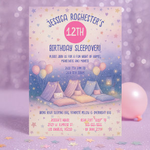 Whimsical Pastel Teepees Sleepover Birthday  Invitation