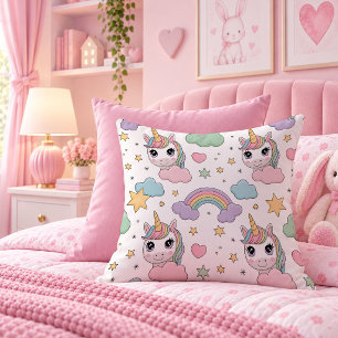 Whimsical Pastel Unicorn Girls Throw Pillow Design