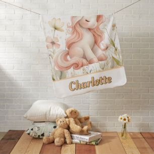 Whimsical pastel unicorn wildflower baby blanket