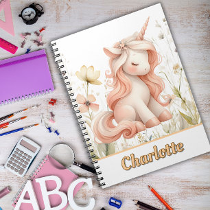 Whimsical pastel unicorn wildflower notebook