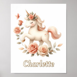 Whimsical pastel unicorn with roses poster