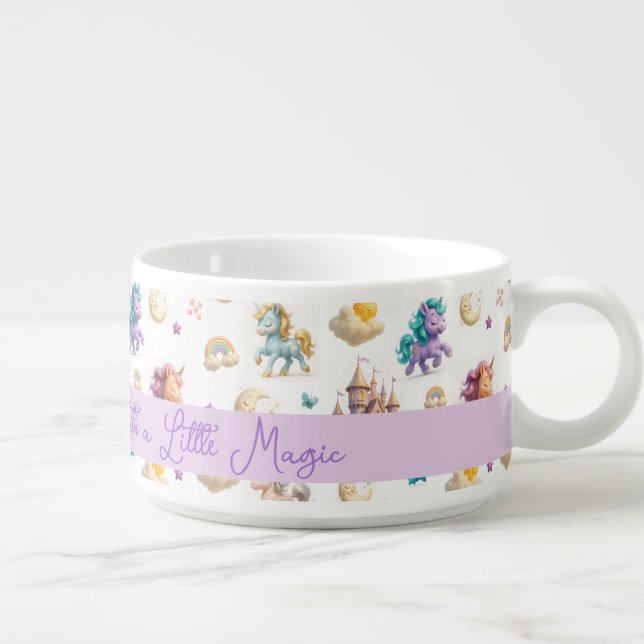 Whimsical Pastel Unicorns and Castles Fantasy Bowl (Left)