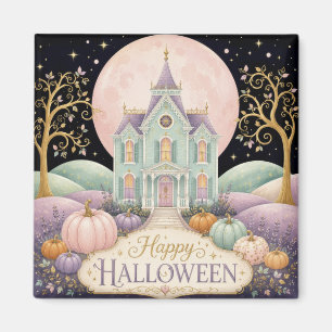 Whimsical Pastel Victorian Haunted House Halloween Magnet