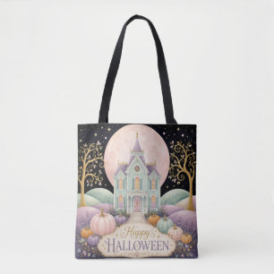 Whimsical Pastel Victorian Haunted House Halloween Tote Bag
