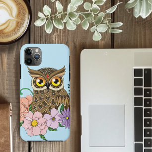 Whimsical Pastel Vintage Owl Flowers Spring Blue iPhone 11 Pro Max Case