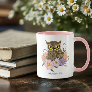 Whimsical Pastel Vintage Owl Flowers Spring Blue Mug