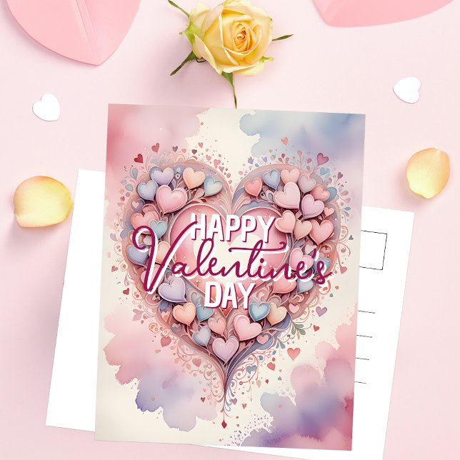 Whimsical Pastel Watercolor Heart Valentine's Day Postcard (Creator Uploaded)