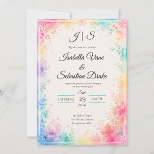 Whimsical Pastel Watercolor Romance Wedding Invitation