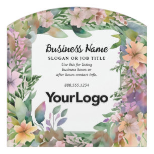 Whimsical Pastel Watercolor Wildflower Business Door Sign