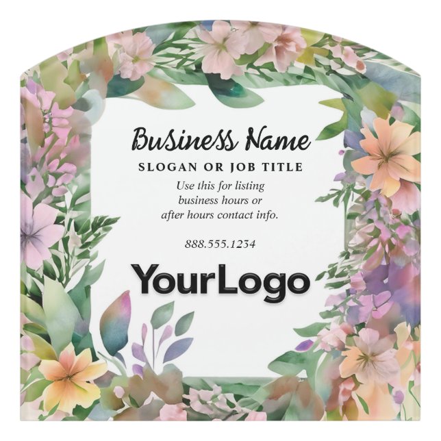 Whimsical Pastel Watercolor Wildflower Business Door Sign (Contour Front)