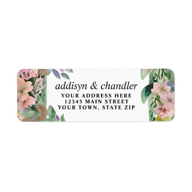 Whimsical Pastel Watercolor Wildflower Wedding Label (Front)