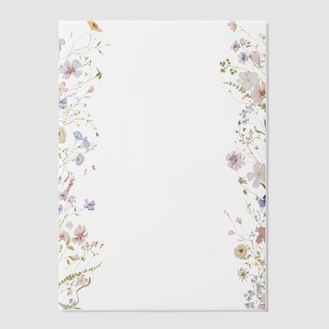 Whimsical Pastel Wildflower Border Wedding Vellum Invitations (Front)