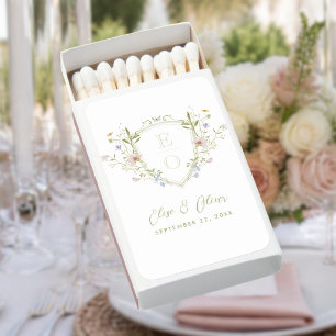 Whimsical Pastel Wildflower Crest Wedding Matchboxes