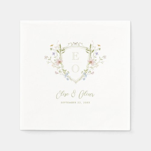 Whimsical Pastel Wildflower Crest Wedding Napkins
