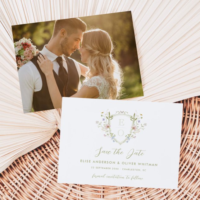 Whimsical Pastel Wildflower Crest Wedding Save The Date (Creator Uploaded)