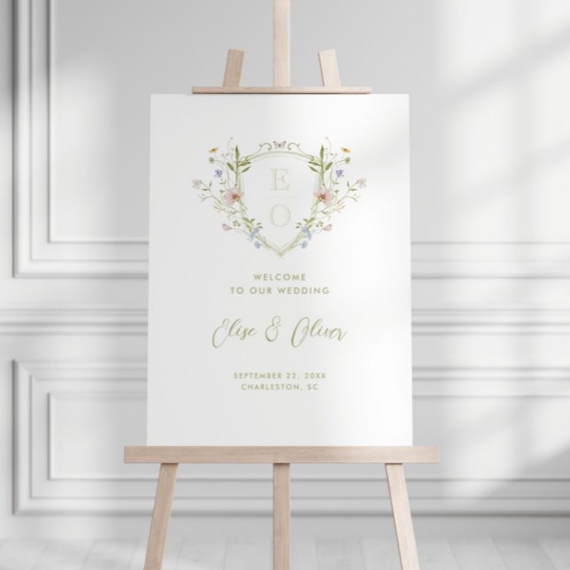 Whimsical Pastel Wildflower Crest Wedding Welcome Foam Board (Creator Uploaded)