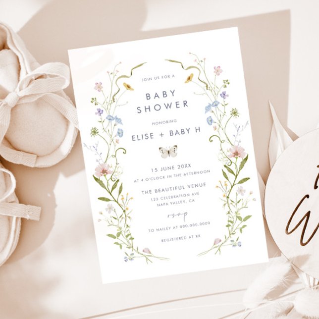 Whimsical Pastel Wildflower Frame Baby Shower Invitation (Creator Uploaded)