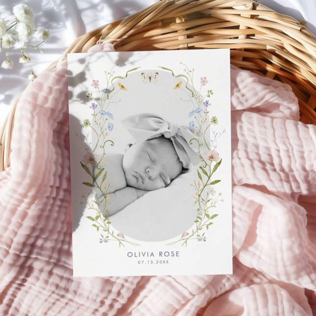 Whimsical Pastel Wildflower Frame Baby Shower Thank You Card (Creator Uploaded)