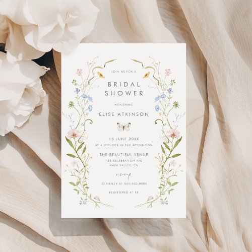 Whimsical Pastel Wildflower Frame Bridal Shower Invitation