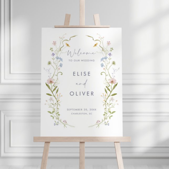 Whimsical Pastel Wildflower Frame Wedding Foam Board (Creator Uploaded)