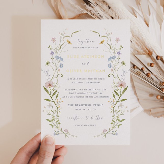 Whimsical Pastel Wildflower Frame Wedding Foil Invitation (Creator Uploaded)