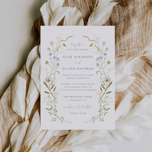 Whimsical Pastel Wildflower Frame Wedding Invitation