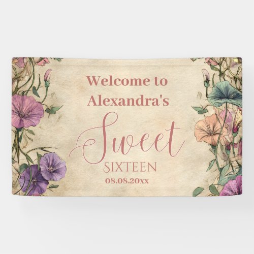 Whimsical Pastel Wildflower Sweet 16 Banner
