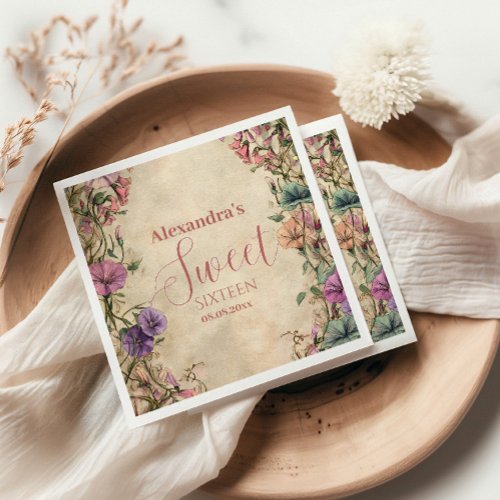 Whimsical Pastel Wildflower Sweet 16 Napkins