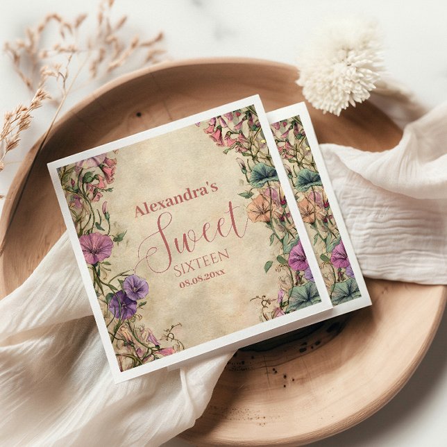 Whimsical Pastel Wildflower Sweet 16 Napkins (Creator Uploaded)