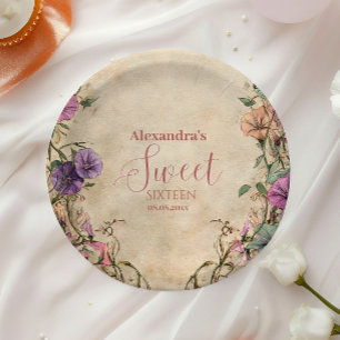 Whimsical Pastel Wildflower Sweet 16 Paper Plates