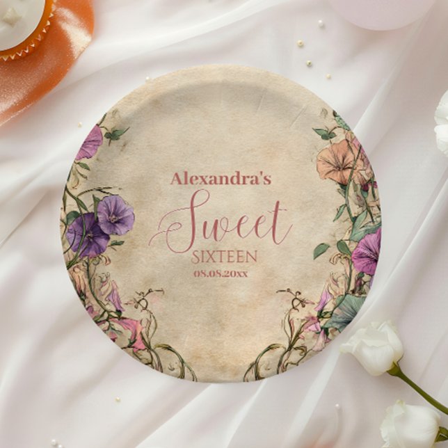 Whimsical Pastel Wildflower Sweet 16 Paper Plates (Creator Uploaded)