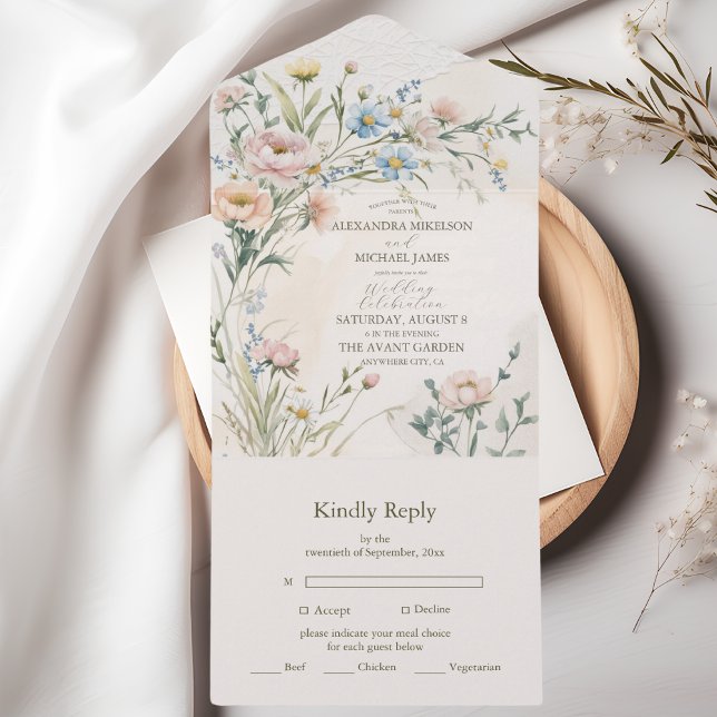 Whimsical Pastel Wildflower Wedding All In One Invitation (Creator Uploaded)