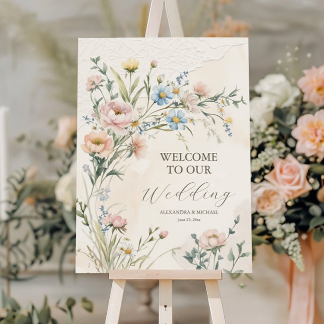 Whimsical Pastel Wildflower Wedding Foam Board (Creator Uploaded)