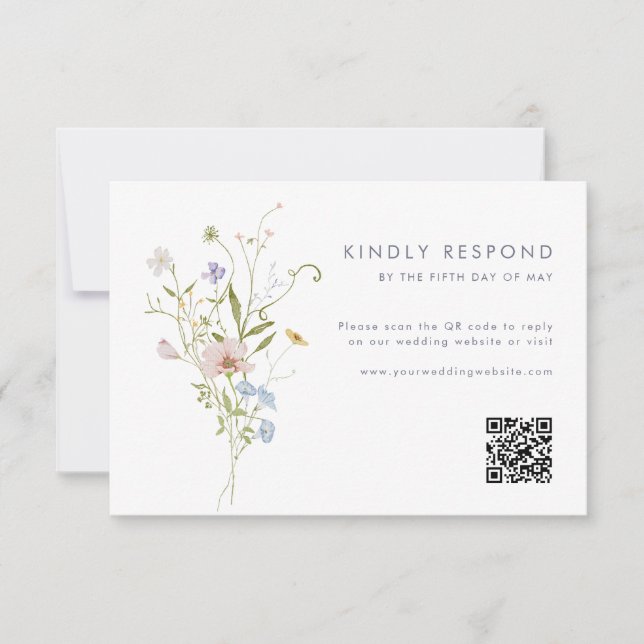 Whimsical Pastel Wildflower Wedding RSVP Card (Front)